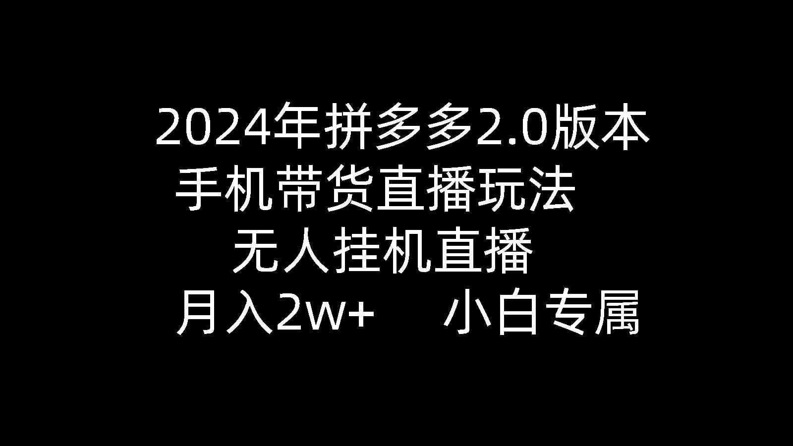 （9768期）2024年拼多多2.0版本，手机带货直播玩法，无人挂机直播， 月入2w+， 小…-一起网创