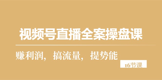 （10207期）视频号直播全案操盘课，赚利润，搞流量，提势能（16节课）-一起网创