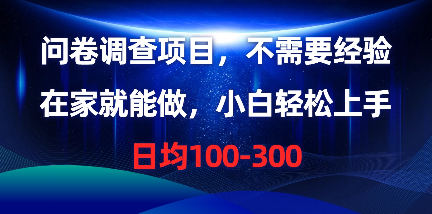 （10402期）问卷调查项目，不需要经验，在家就能做，小白轻松上手，日均100-300-一起网创