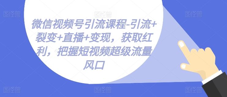 微信视频号引流课程-引流+裂变+直播+变现，获取红利，把握短视频超级流量风口-一起网创