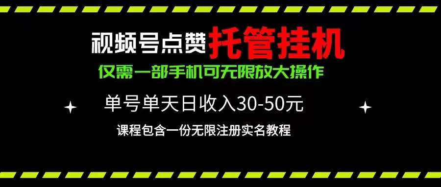 （10644期）视频号点赞托管挂机，单号单天利润30~50，一部手机无限放大（附带无限…-一起网创