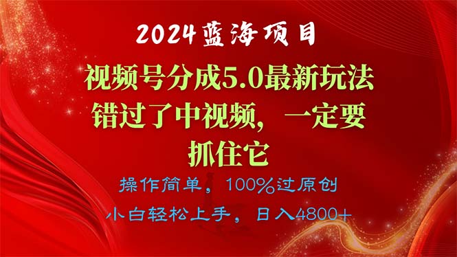 （11032期）2024蓝海项目，视频号分成计划5.0最新玩法，错过了中视频，一定要抓住…-一起网创