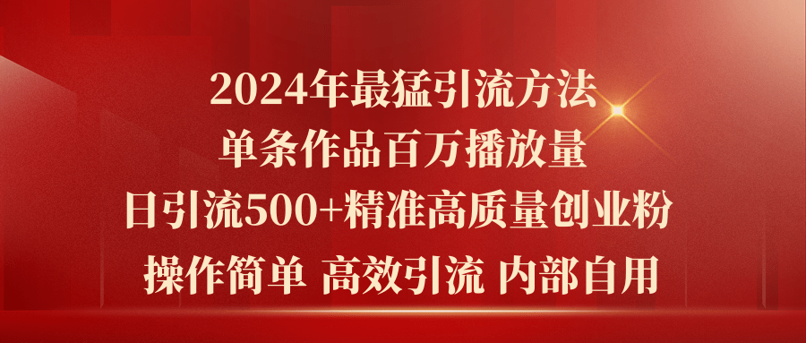 （10920期）2024年最猛暴力引流方法，单条作品百万播放 单日引流500+高质量精准创业粉-一起网创