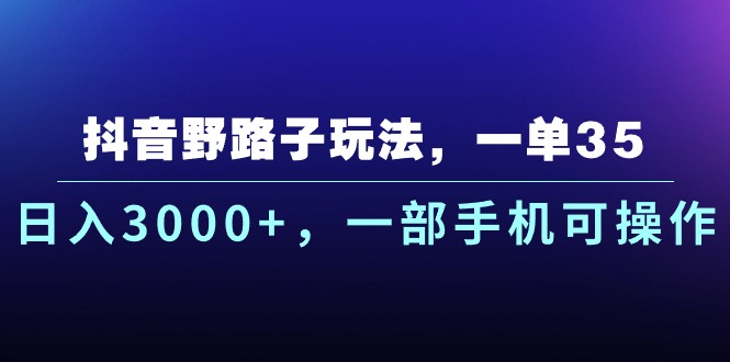 （10909期）抖音野路子玩法，一单35.日入3000+，一部手机可操作-一起网创