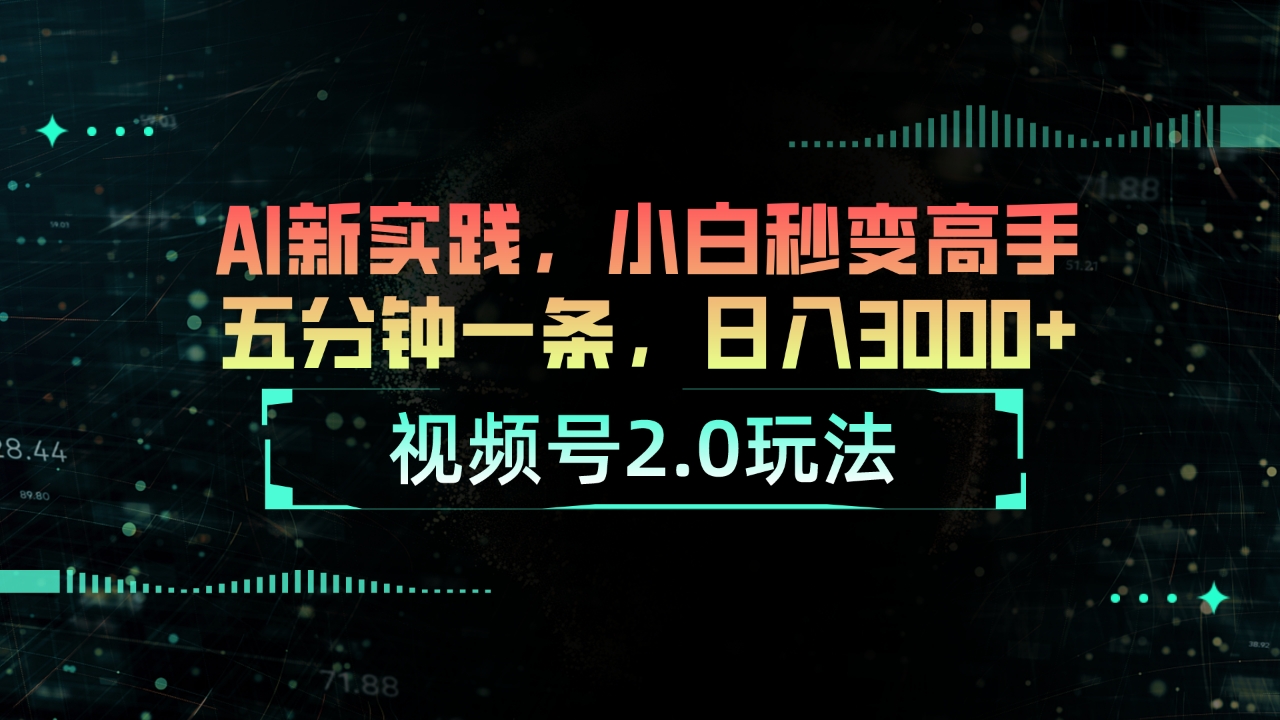 （10888期）视频号2.0玩法 AI新实践，小白秒变高手五分钟一条，日入3000+-一起网创