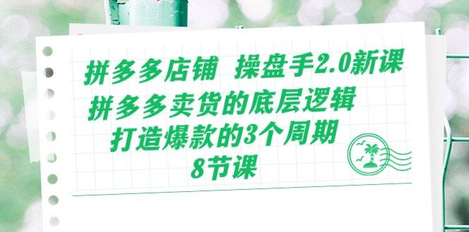 （10859期）拼多多店铺 操盘手2.0新课，拼多多卖货的底层逻辑，打造爆款的3个周期-8节-一起网创