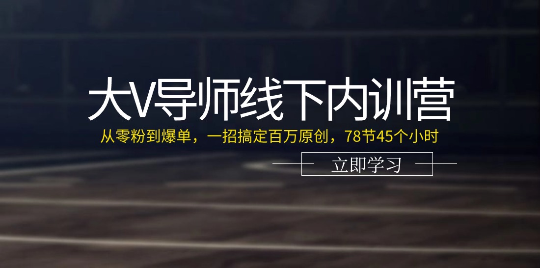 （11261期）大V导师线下内训营：从零粉到爆单，一招搞定百万原创，78节45个小时-一起网创