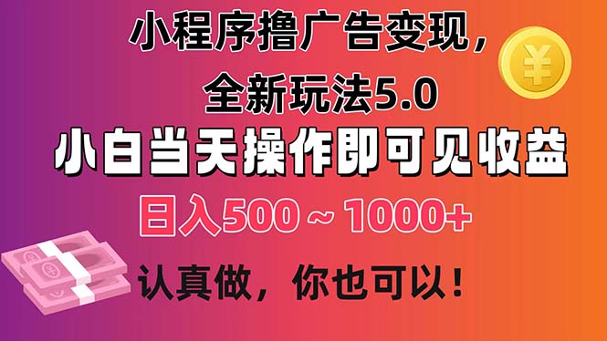 （11293期）小程序撸广告变现，全新玩法5.0，小白当天操作即可上手，日收益 500~1000+-一起网创