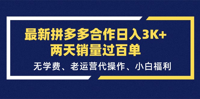 （11291期）最新拼多多合作日入3K+两天销量过百单，无学费、老运营代操作、小白福利-一起网创