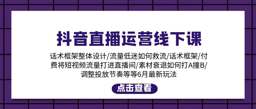 （11211期）抖音直播运营线下课：话术框架/付费流量直播间/素材A撞B/等6月新玩法-一起网创