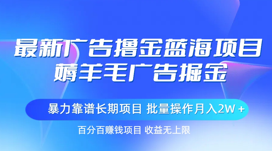 （11193期）最新广告撸金蓝海项目，薅羊毛广告掘金 长期项目 批量操作月入2W＋-一起网创
