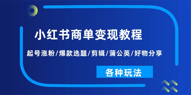 （11164期）小红书商单变现教程：起号涨粉/爆款选题/剪辑/蒲公英/好物分享/各种玩法-一起网创