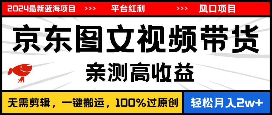 （11147期）2024最新蓝海项目，逛逛京东图文视频带货，无需剪辑，月入20000+-一起网创