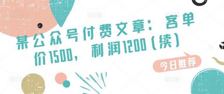 某公众号付费文章：客单价1500，利润1200(续)，市场几乎可以说是空白的-一起网创