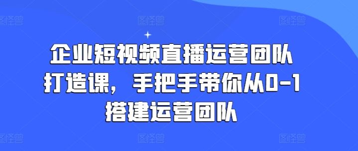 企业短视频直播运营团队打造课，手把手带你从0-1搭建运营团队-一起网创