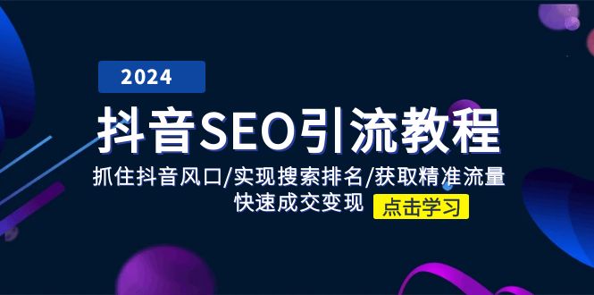 抖音SEO引流教程：抓住抖音风口/实现搜索排名/获取精准流量/快速成交变现-一起网创