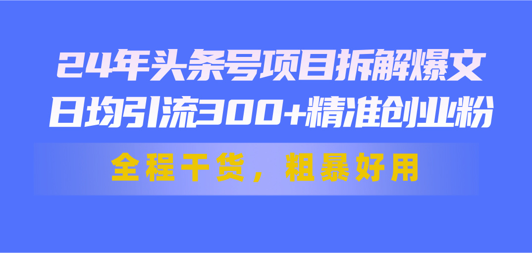 （11397期）24年头条号项目拆解爆文，日均引流300+精准创业粉，全程干货，粗暴好用-一起网创