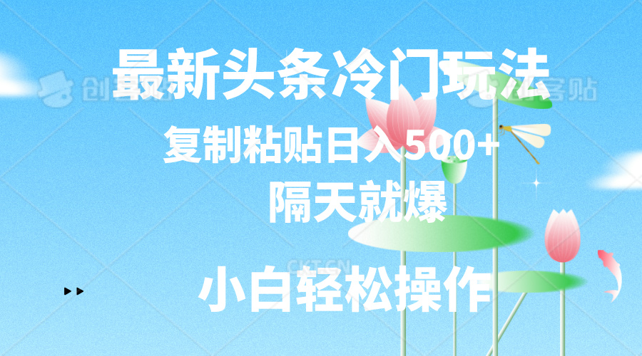 （11414期）最新头条冷门玩法，隔天就爆，复制粘贴日入500+-一起网创