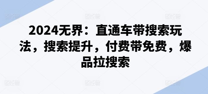 2024无界：直通车带搜索玩法，搜索提升，付费带免费，爆品拉搜索-一起网创
