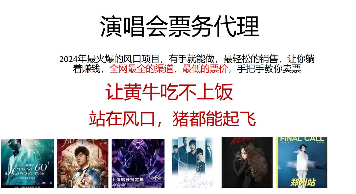 （11421期）演唱会票务代理，2024年最火爆风口项目，全网最低的票价，小白一分钟上…-一起网创