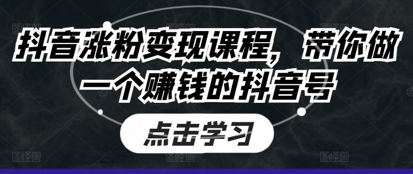 抖音涨粉变现课程，带你做一个赚钱的抖音号-一起网创