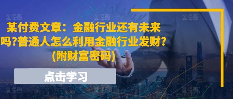某付费文章：金融行业还有未来吗?普通人怎么利用金融行业发财?(附财富密码)-一起网创