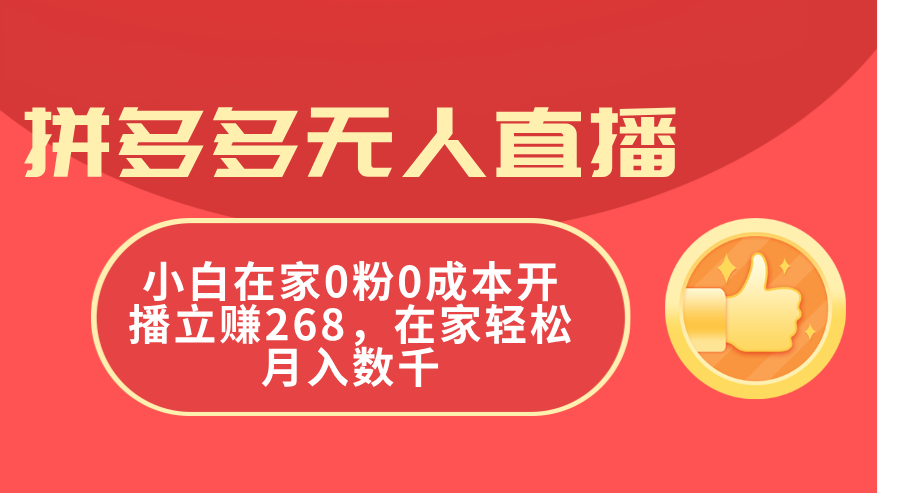 （11521期）拼多多无人直播，小白在家0粉0成本开播立赚268，在家轻松月入数千-一起网创