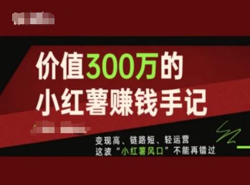 价值300万的小红书赚钱手记，变现高、链路短、轻运营，这波“小红薯风口”不能再错过-一起网创