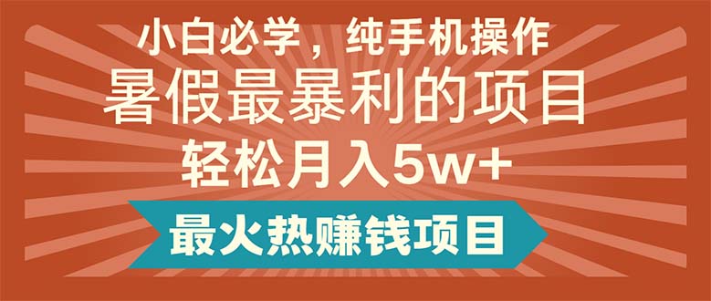 （11583期）小白必学，纯手机操作，暑假最暴利的项目轻松月入5w+最火热赚钱项目-一起网创