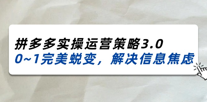 （11658期）2024_2025拼多多实操运营策略3.0，0~1完美蜕变，解决信息焦虑（38节）-一起网创