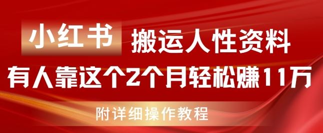 小红书搬运人性资料，有人靠这个2个月轻松赚11w，附教程【揭秘】-一起网创