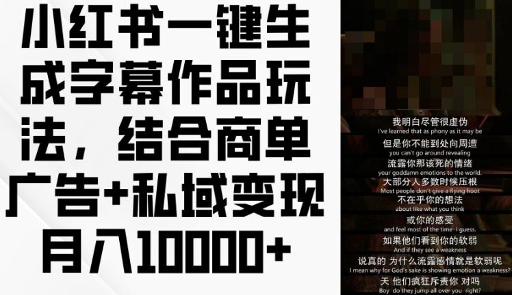 小红书一键生成字幕作品玩法，结合商单广告+私域变现月入1w+【揭秘】-一起网创