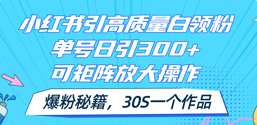 （11692期）小红书引高质量白领粉，单号日引300+，可放大操作，爆粉秘籍！30s一个作品-一起网创