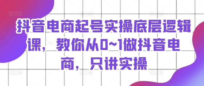 抖音电商起号实操底层逻辑课，教你从0~1做抖音电商，只讲实操-一起网创