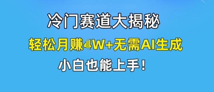 冷门赛道大揭秘，轻松月赚1W+无需AI生成，小白也能上手【揭秘】-一起网创
