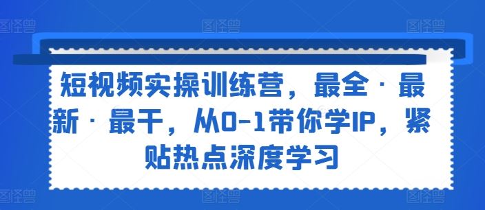 短视频实操训练营，最全·最新·最干，从0-1带你学IP，紧贴热点深度学习-一起网创