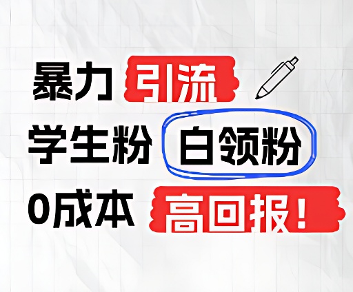 暴力引流学生粉白领粉，吊打以往垃圾玩法，0成本，高回报-一起网创