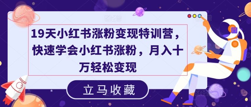 19天小红书涨粉变现特训营，快速学会小红书涨粉，月入十万轻松变现-一起网创