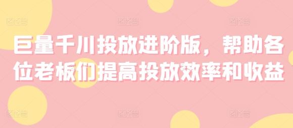 巨量千川投放进阶版，帮助各位老板们提高投放效率和收益-一起网创