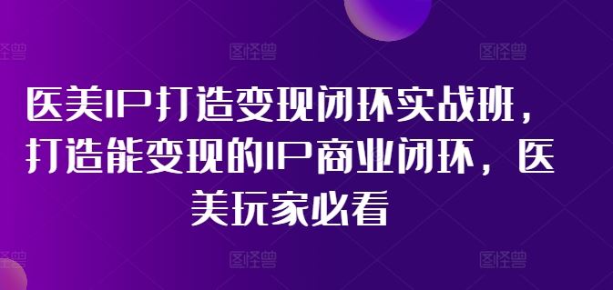 医美IP打造变现闭环实战班，打造能变现的IP商业闭环，医美玩家必看!-一起网创