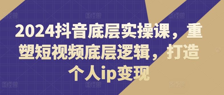 2024抖音底层实操课，​重塑短视频底层逻辑，打造个人ip变现-一起网创