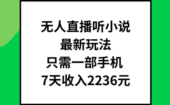 无人直播听小说最新玩法，只需一部手机，7天收入2236元【揭秘】-一起网创