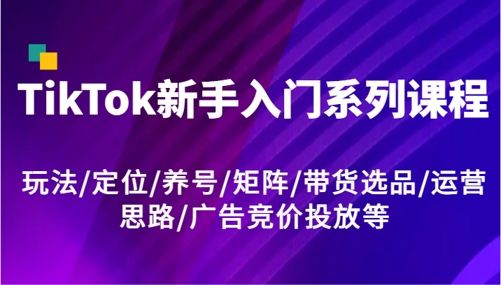 TikTok新手入门系列课程，玩法/定位/养号/矩阵/带货选品/运营思路/广告竞价投放等-一起网创