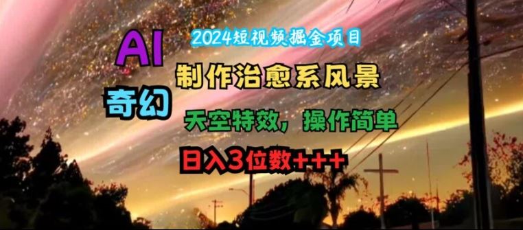 2024短视频掘金项目，AI制作治愈系风景，奇幻天空特效，操作简单，日入3位数【揭秘】-一起网创