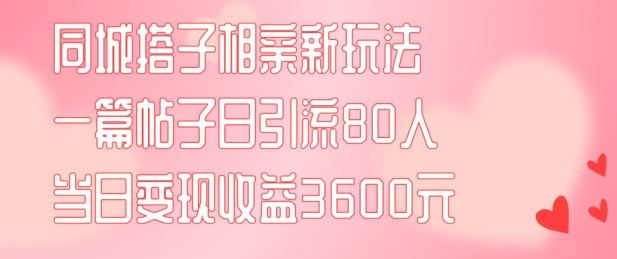 同城搭子相亲新玩法一篇帖子引流80人当日变现3600元(项目教程+实操教程)【揭秘】-一起网创