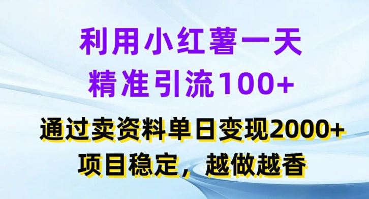利用小红书一天精准引流100+，通过卖项目单日变现2k+，项目稳定，越做越香【揭秘】-一起网创
