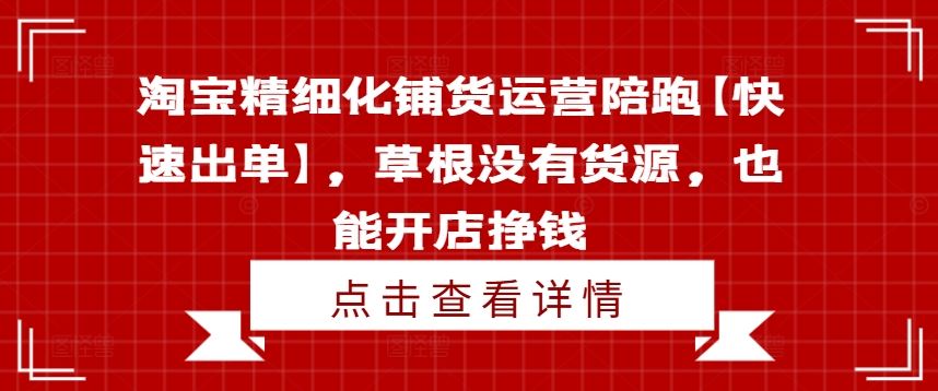 淘宝精细化铺货运营陪跑【快速出单】，草根没有货源，也能开店挣钱-一起网创