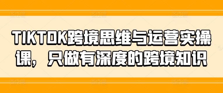 TIKTOK跨境思维与运营实操课，只做有深度的跨境知识-一起网创