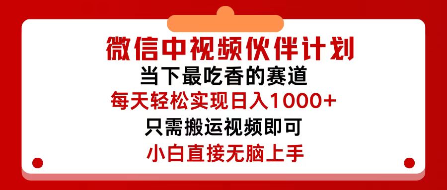 （12017期）微信中视频伙伴计划，仅靠搬运就能轻松实现日入500+，关键操作还简单，…-一起网创