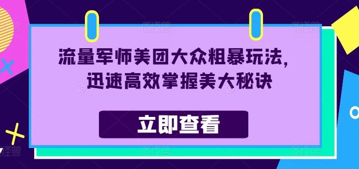 流量军师美团大众粗暴玩法，迅速高效掌握美大秘诀-一起网创